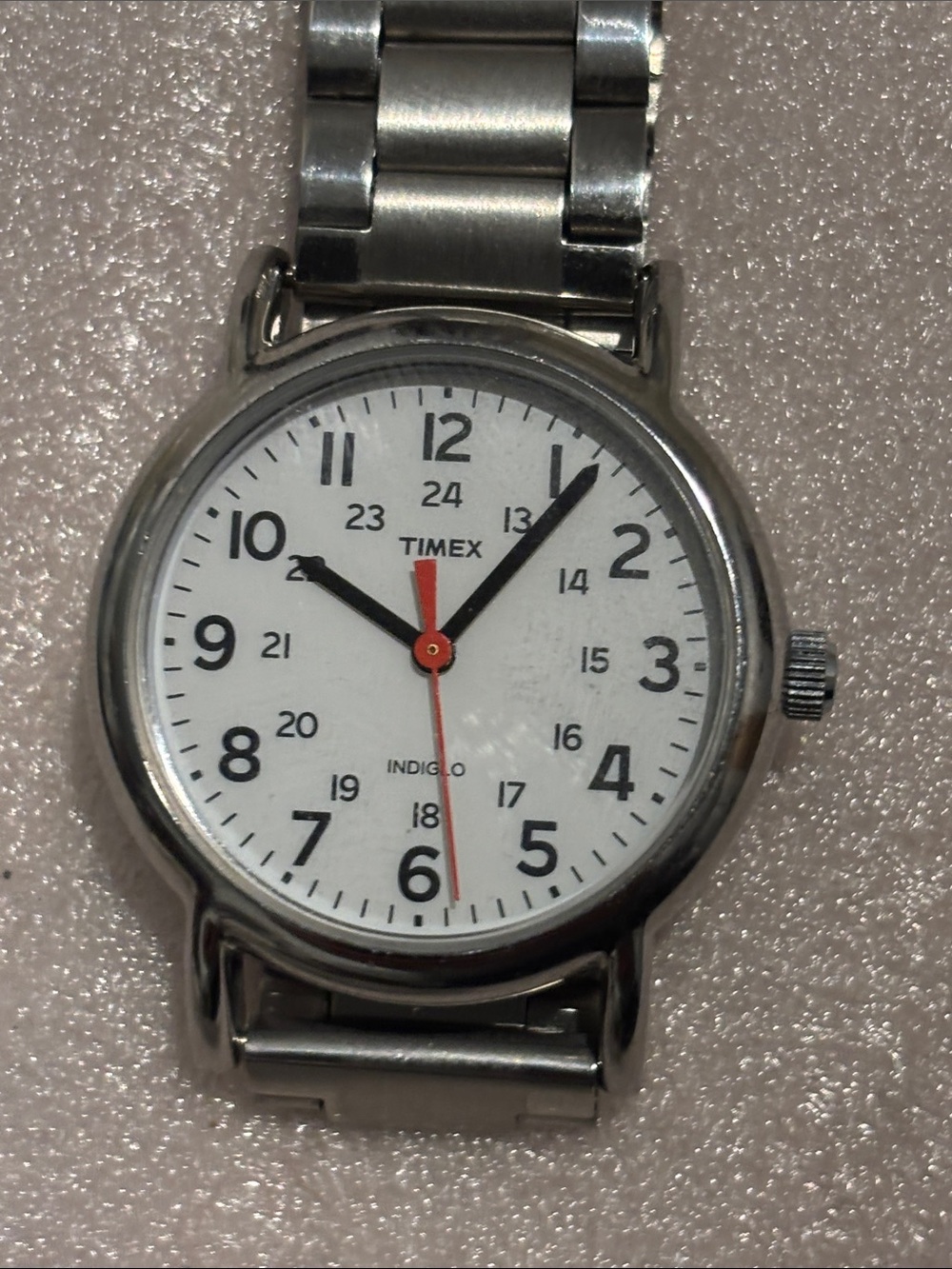 Timex Indiglo Silver Case White Dial Watch